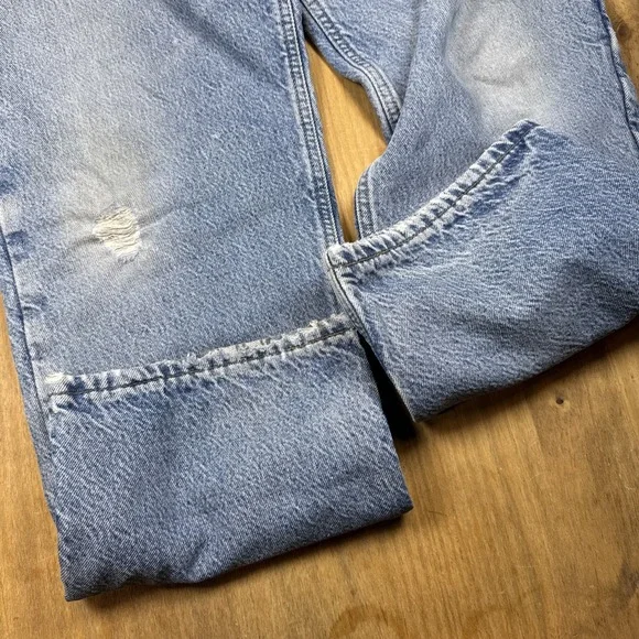 Vtg Carhartt Flannel Lined Jeans Mens 36x30 Light Blue Dungaree Work Distressed‎ - Picture 11 of 16